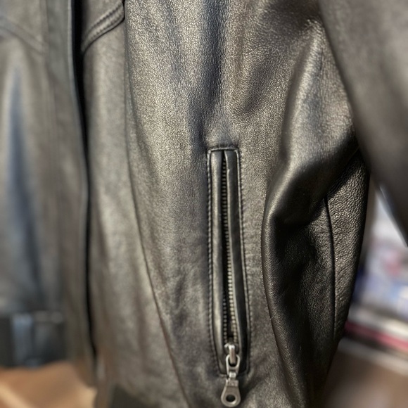 Express Black Genuine Leather Moto Jacket Women Large Leopard Lining Biker - Picture 4 of 8